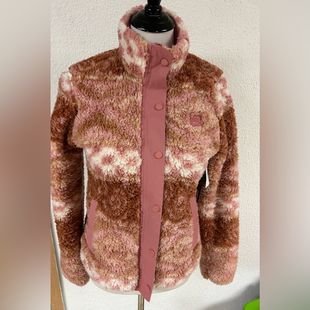 NWT Billabong Cozy Days Sherpa Fleece Jacket Size Large Rose Pink‎ Western Boho